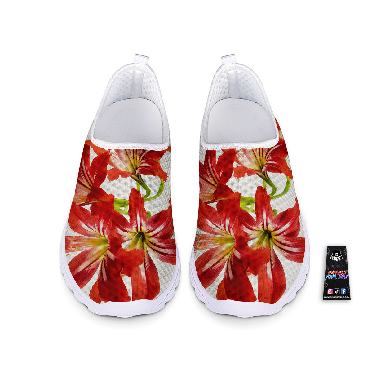 Flower Amaryllis Print Nurse Shoes-grizzshop