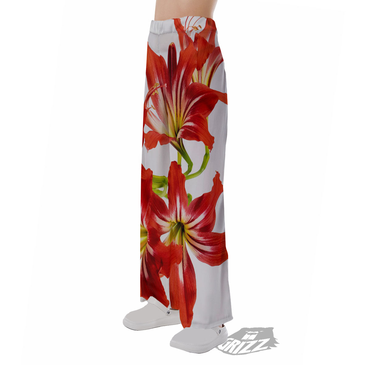 Flower Amaryllis Print Pajama Pants-grizzshop