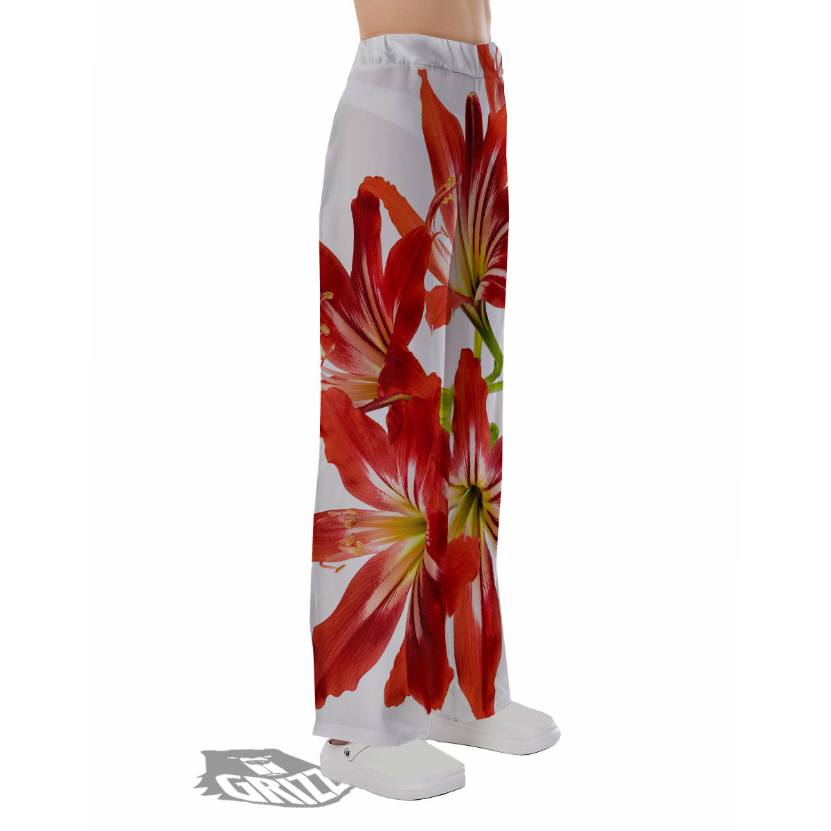 Flower Amaryllis Print Pajama Pants-grizzshop