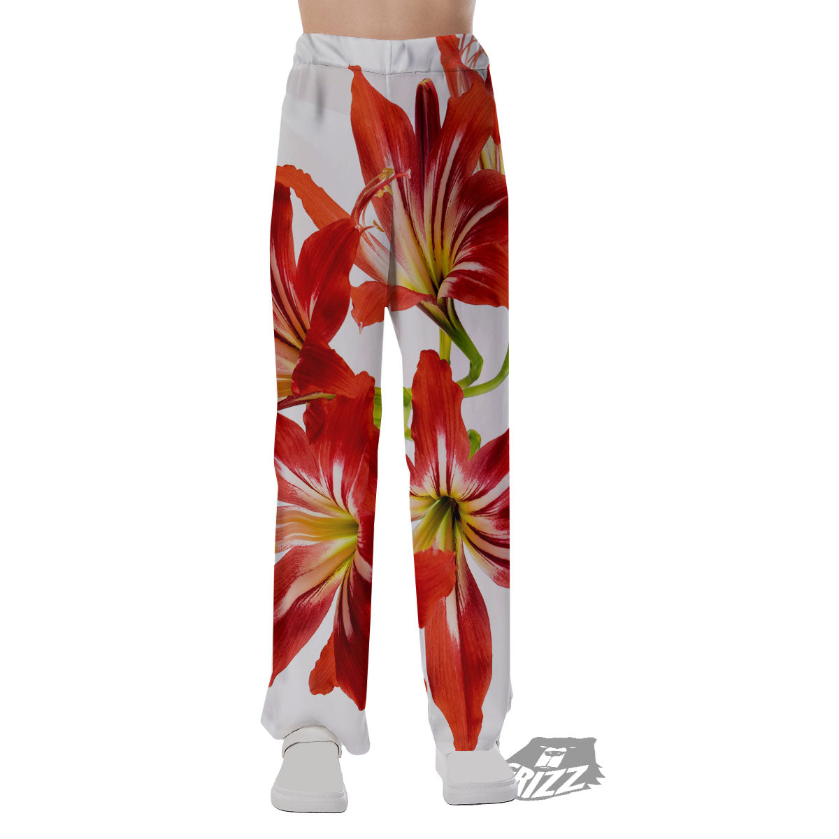 Flower Amaryllis Print Pajama Pants-grizzshop