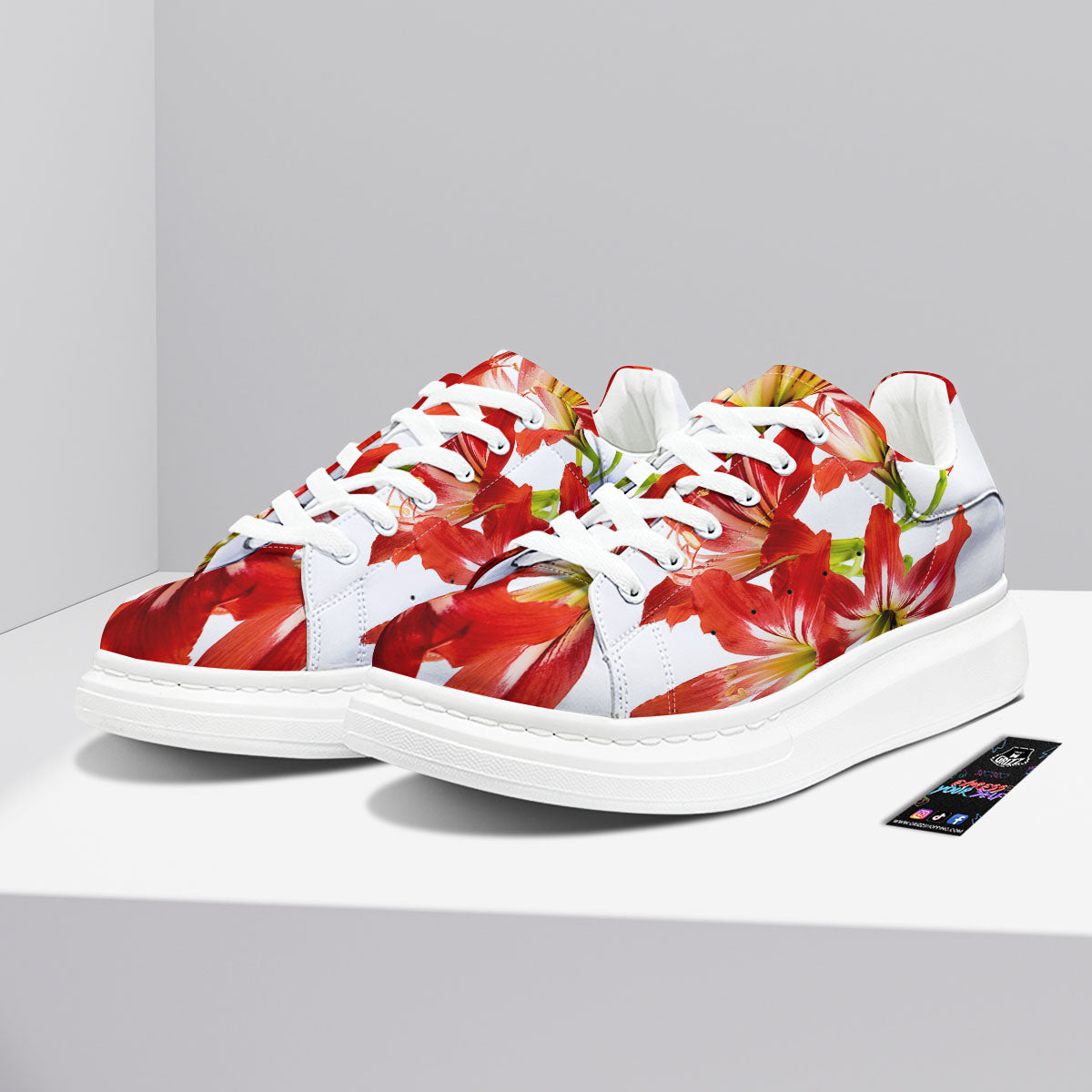 Flower Amaryllis Print Platform Shoes-grizzshop