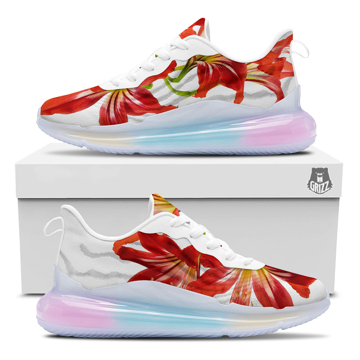 Flower Amaryllis Print Running Sneakers-grizzshop