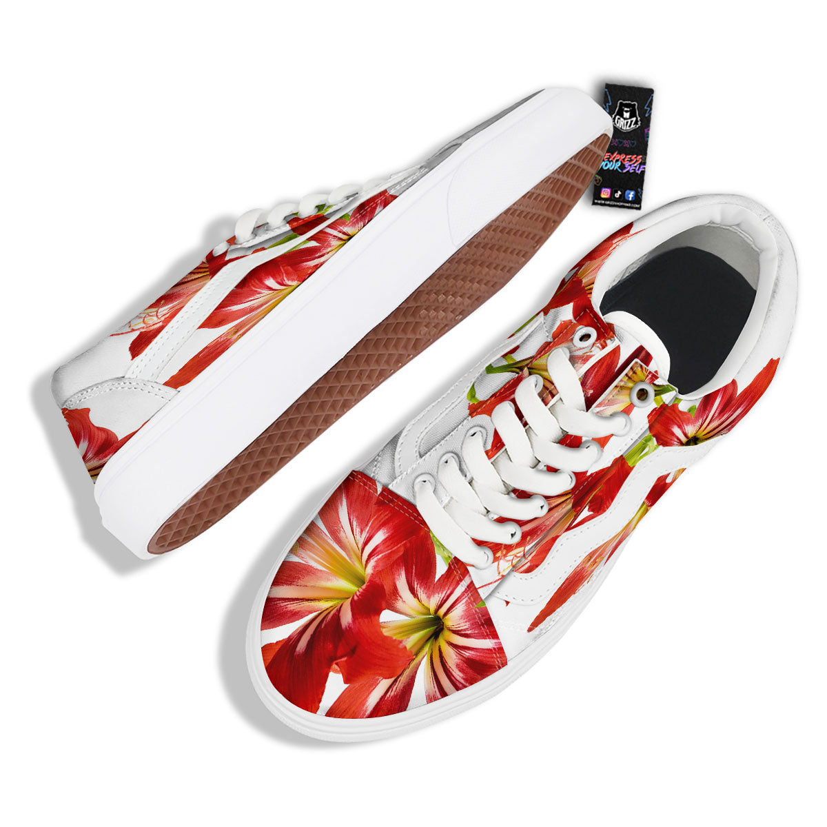 Flower Amaryllis Print Skate Shoes-grizzshop
