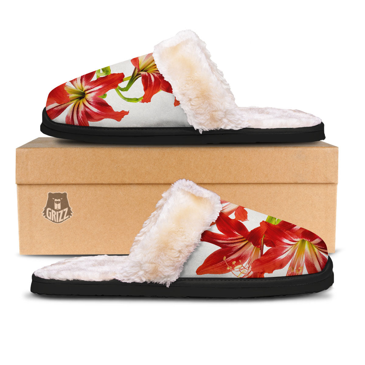 Flower Amaryllis Print Slippers-grizzshop