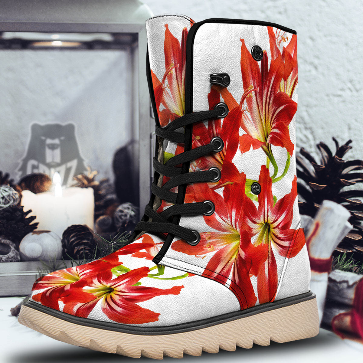 Flower Amaryllis Print Snow Boots-grizzshop