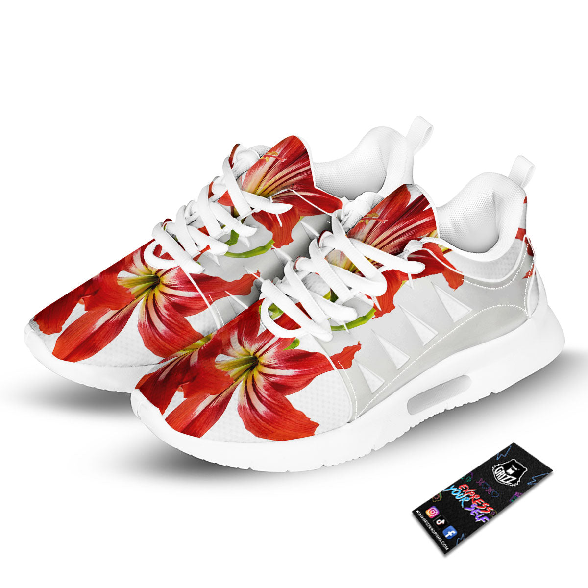 Flower Amaryllis Print Tennis Shoes-grizzshop