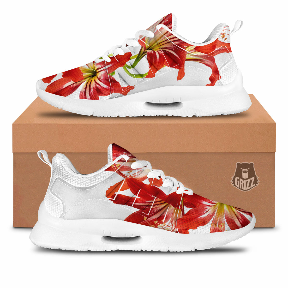 Flower Amaryllis Print Tennis Shoes-grizzshop