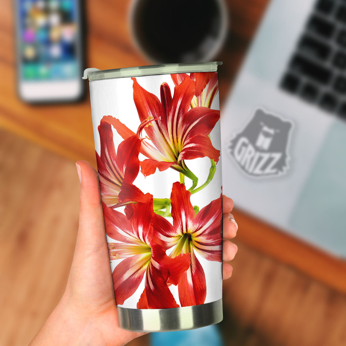 Flower Amaryllis Print Tumbler-grizzshop