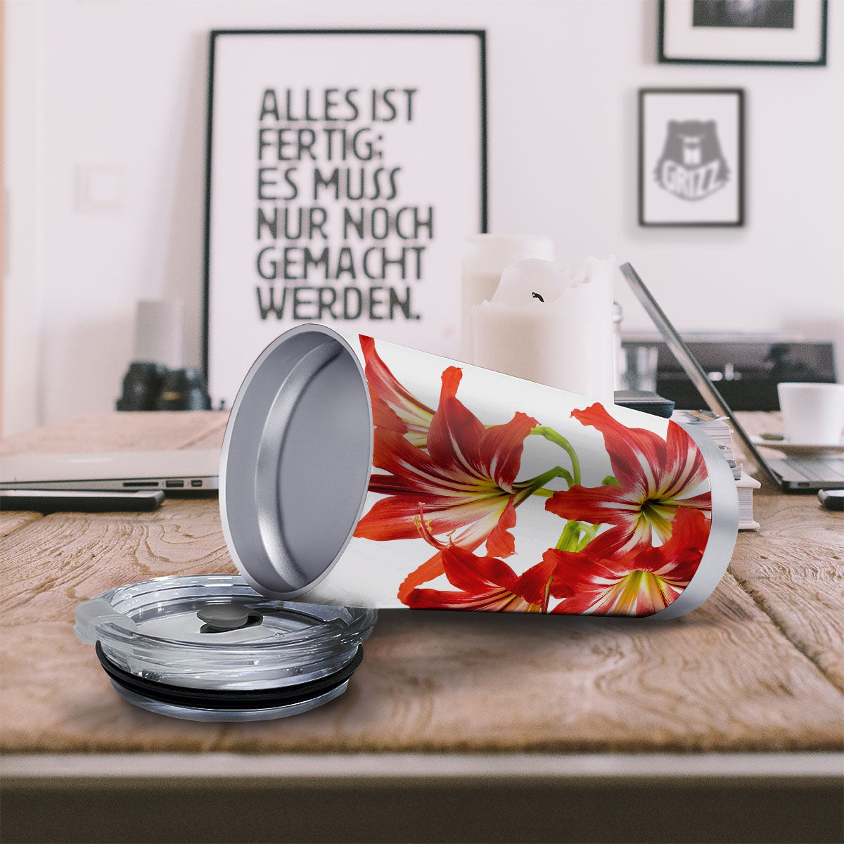 Flower Amaryllis Print Tumbler-grizzshop
