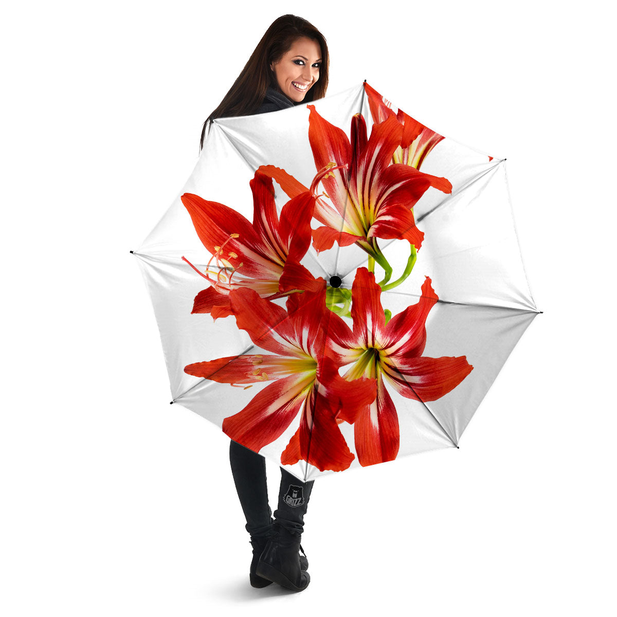 Flower Amaryllis Print Umbrella-grizzshop