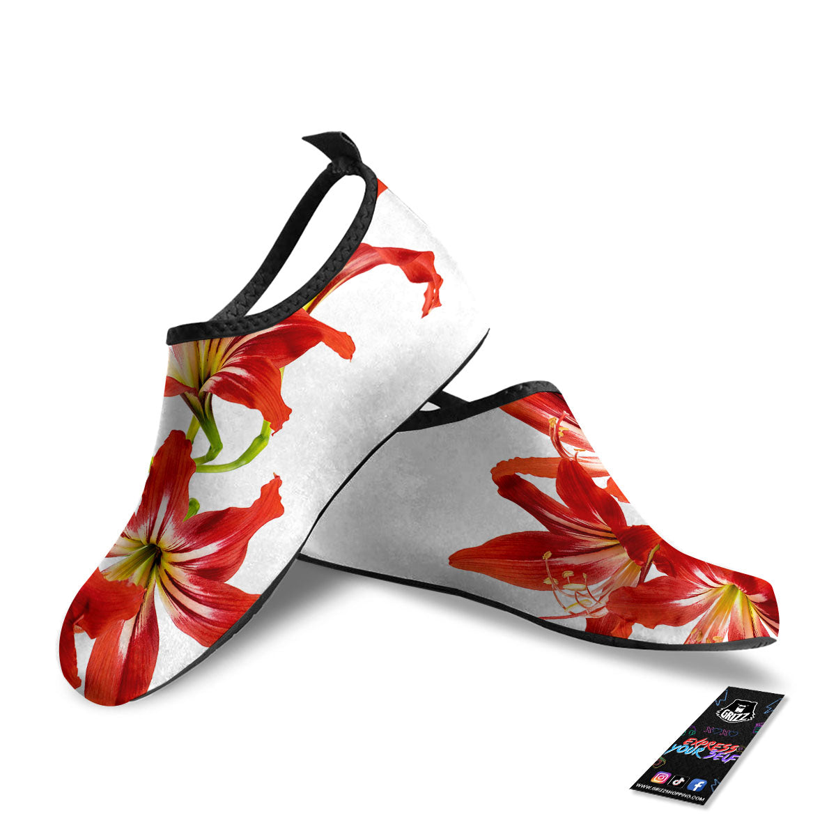 Flower Amaryllis Print Water Shoes-grizzshop