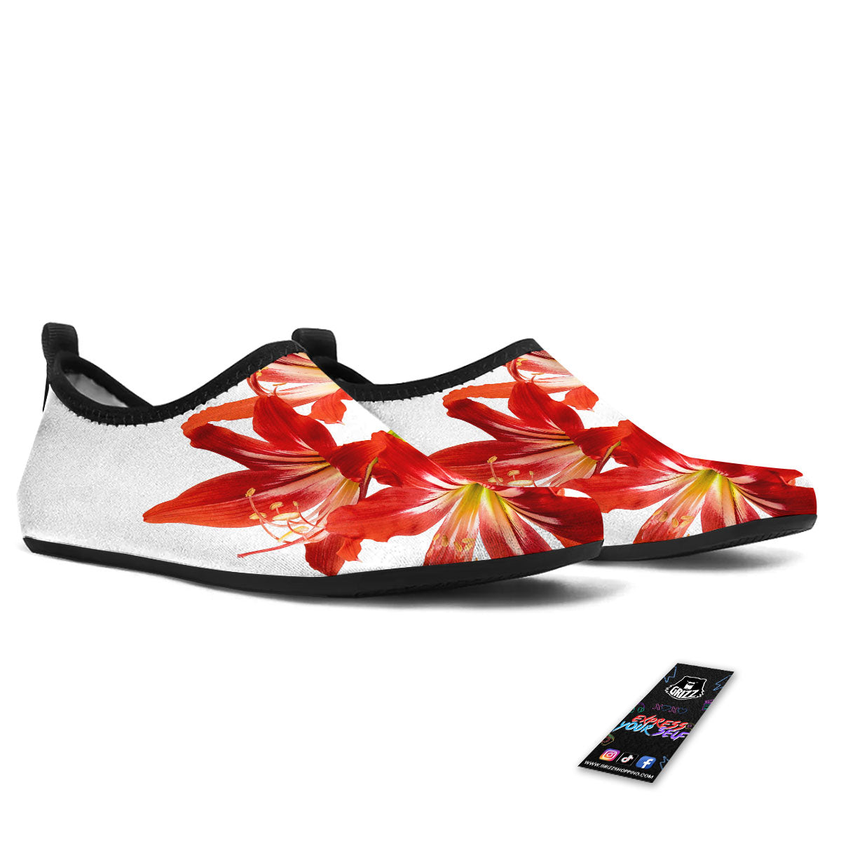 Flower Amaryllis Print Water Shoes-grizzshop