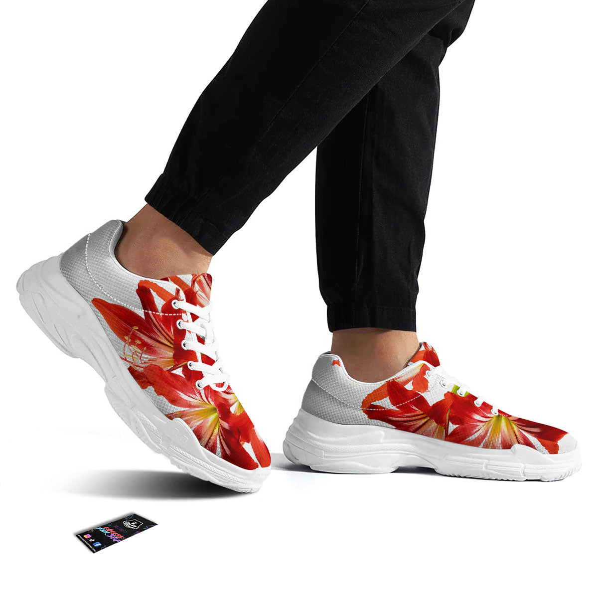 Flower Amaryllis Print White Chunky Shoes-grizzshop