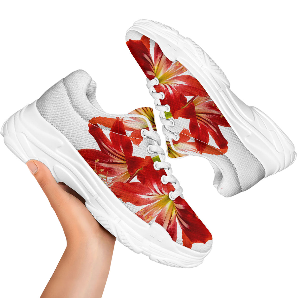 Flower Amaryllis Print White Chunky Shoes-grizzshop