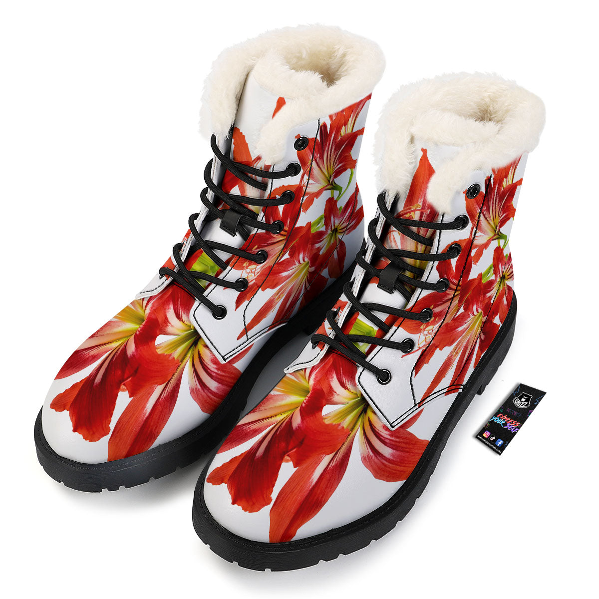 Flower Amaryllis Print Winter Boots-grizzshop