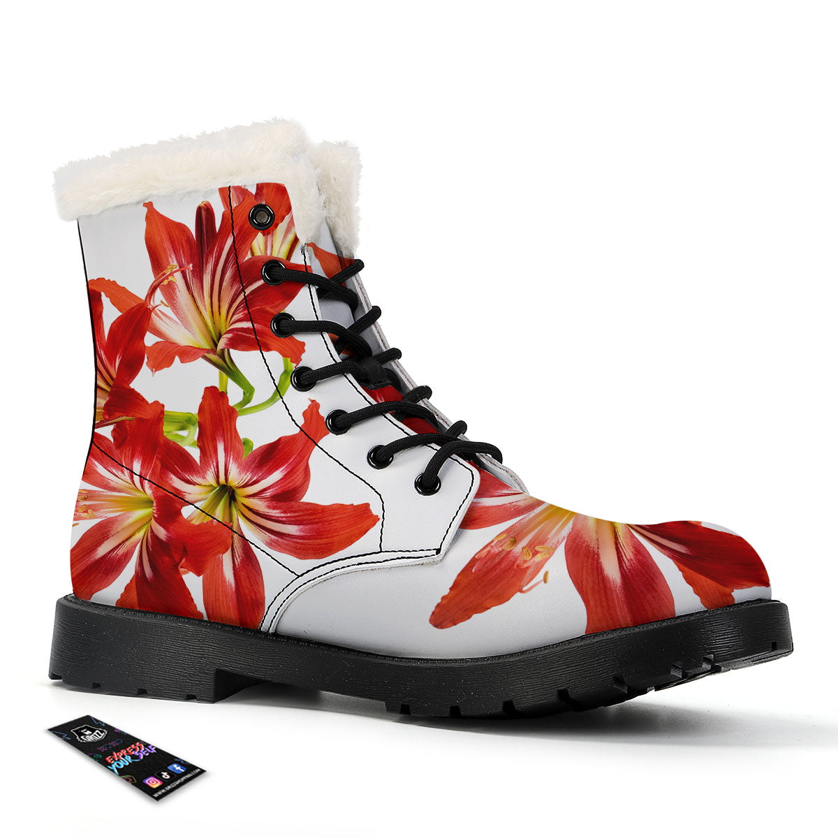 Flower Amaryllis Print Winter Boots-grizzshop