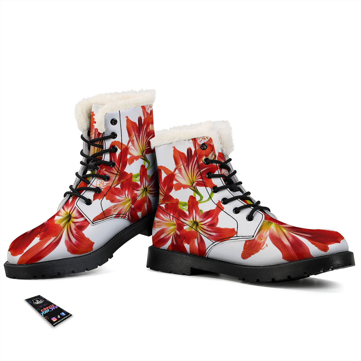 Flower Amaryllis Print Winter Boots-grizzshop