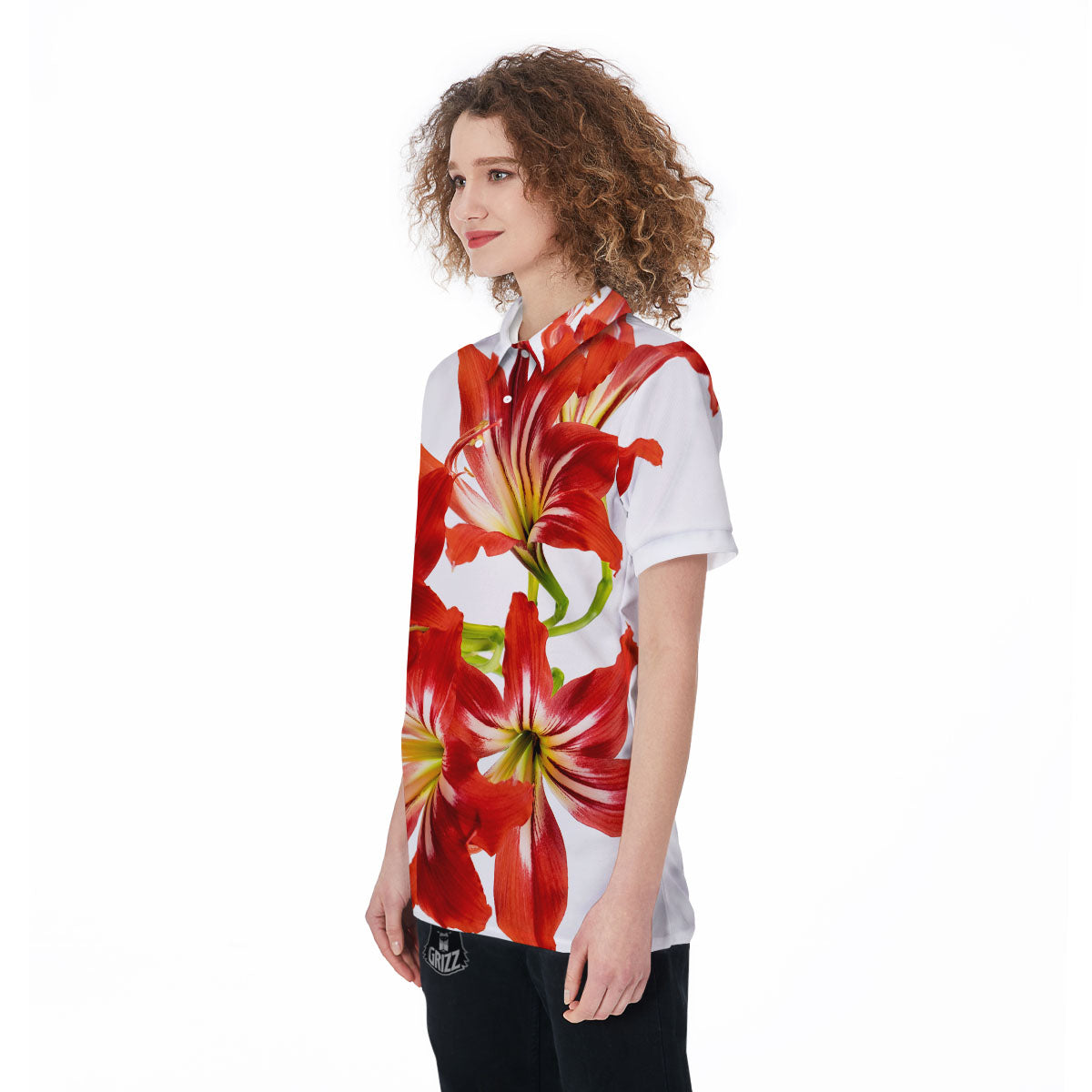 Flower Amaryllis Print Women's Golf Shirts-grizzshop