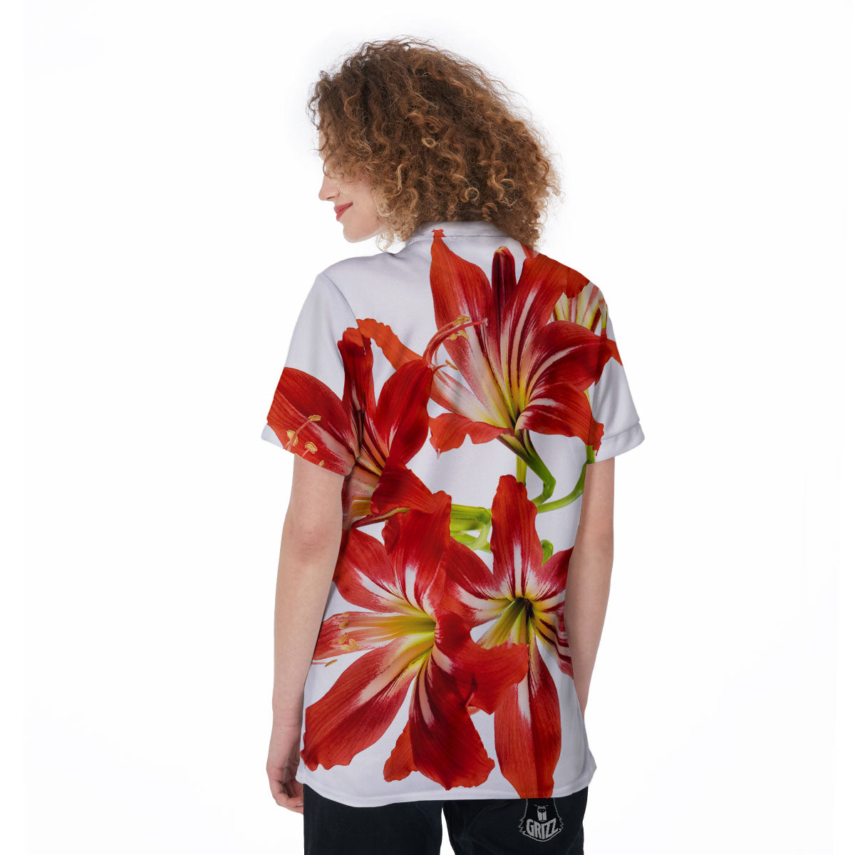Flower Amaryllis Print Women's Golf Shirts-grizzshop