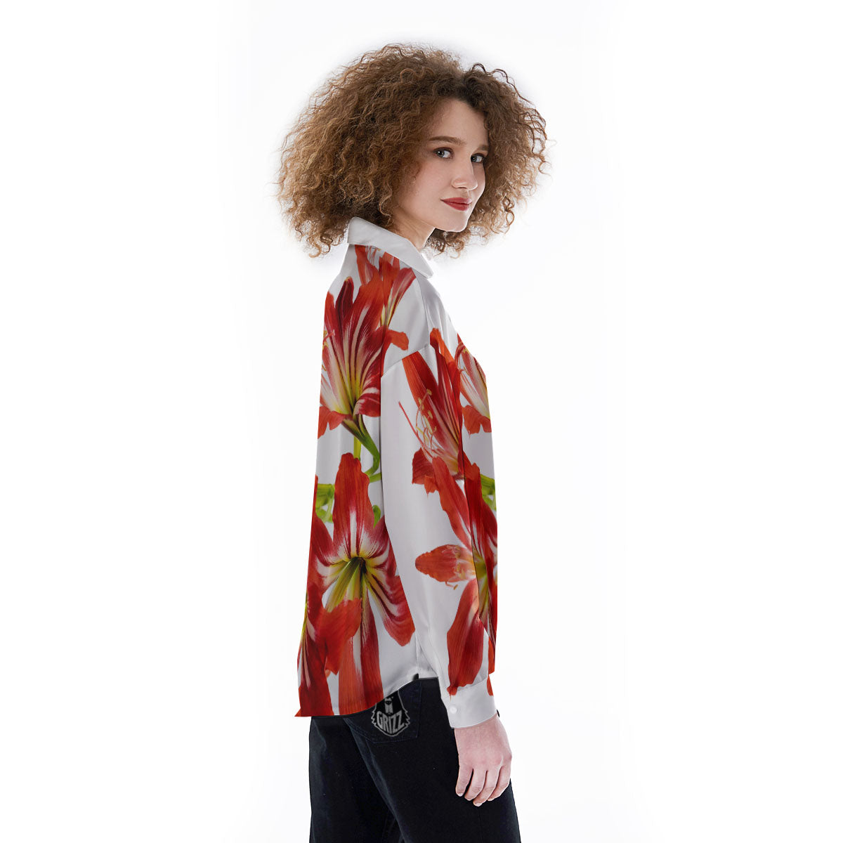 Flower Amaryllis Print Women's Long Sleeve Shirts-grizzshop