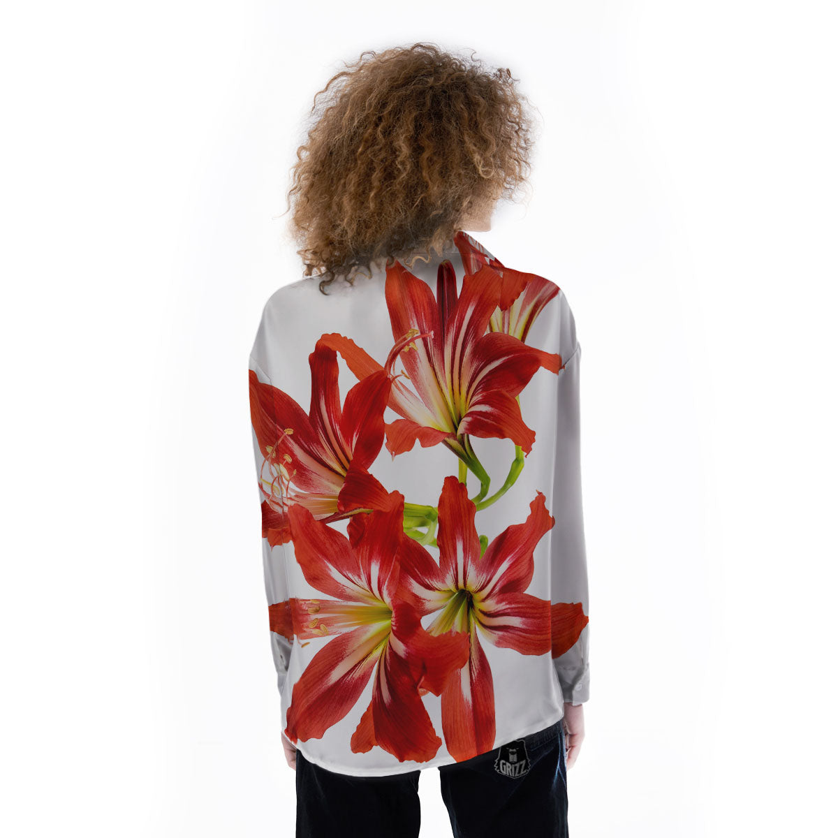 Flower Amaryllis Print Women's Long Sleeve Shirts-grizzshop
