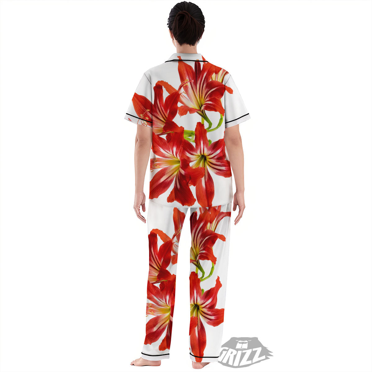 Flower Amaryllis Print Women's Pajamas Set-grizzshop