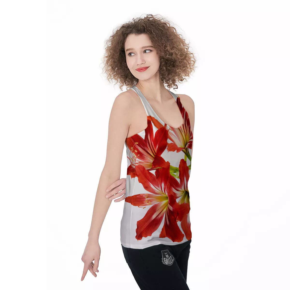 Flower Amaryllis Print Women's Racerback Tank Top-grizzshop