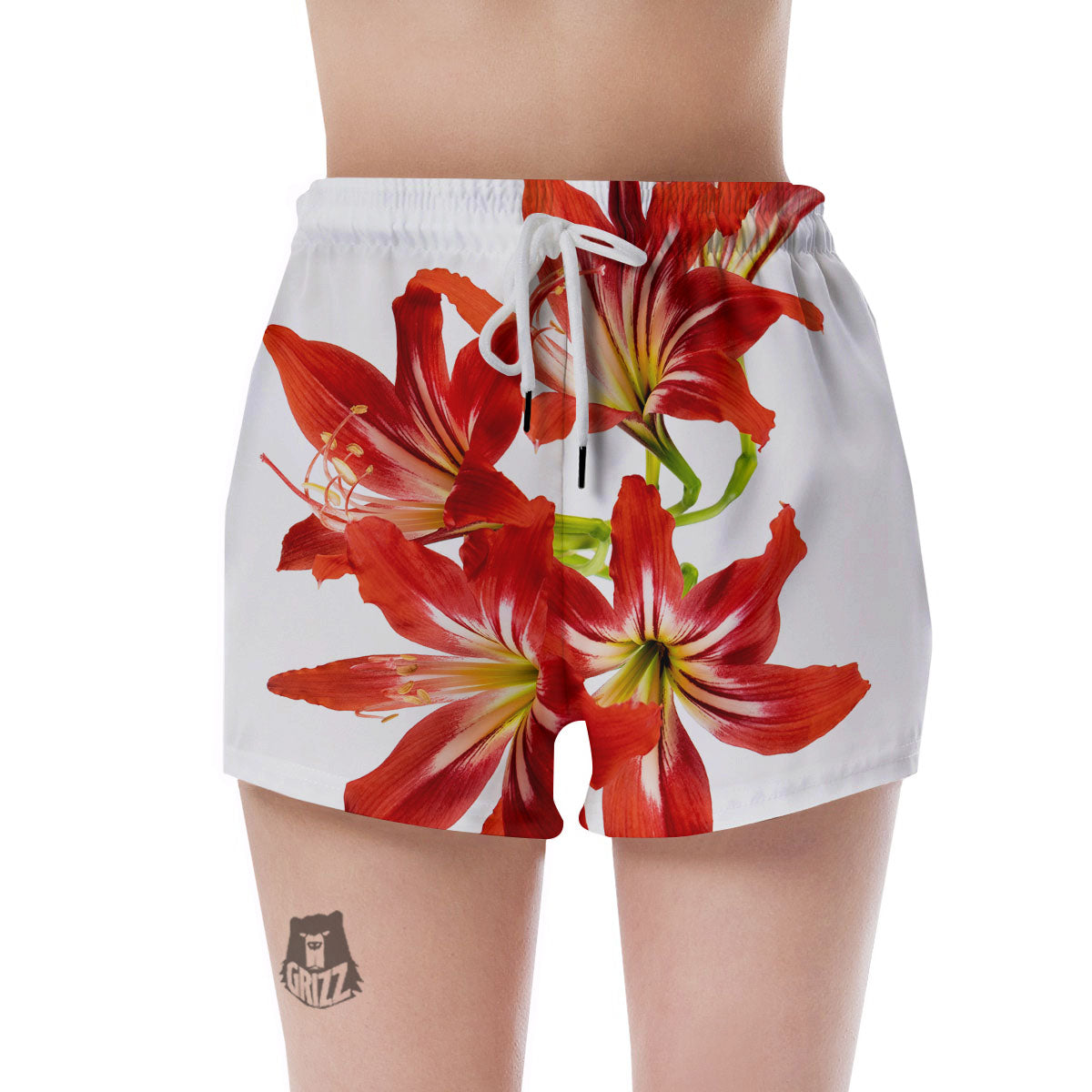 Flower Amaryllis Print Women's Shorts-grizzshop