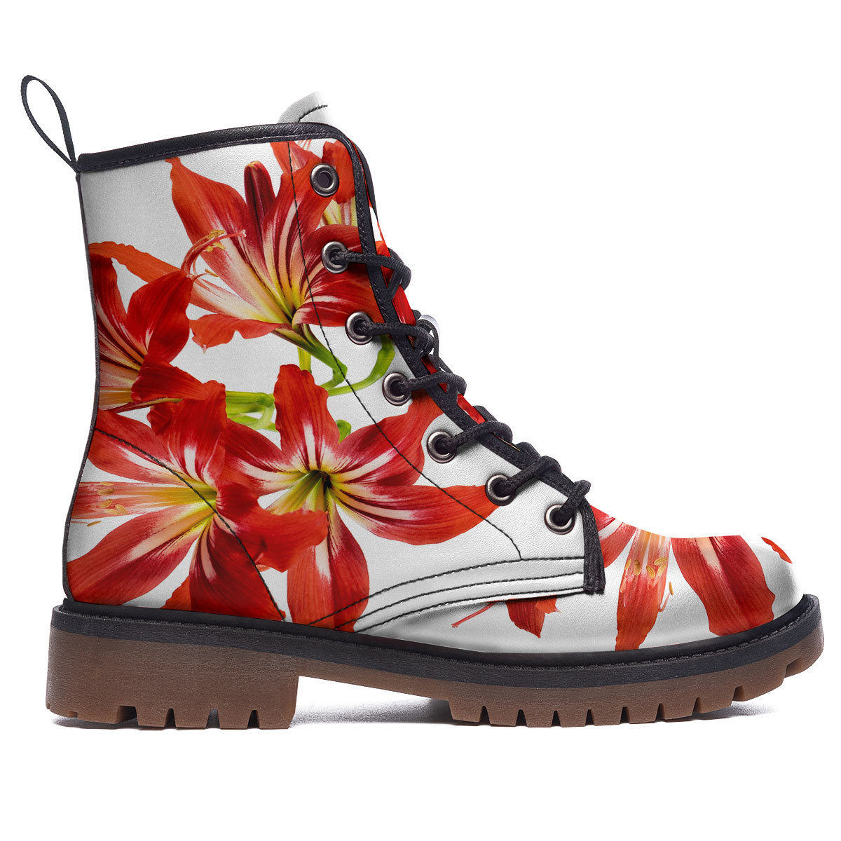Flower Amaryllis Print Work Boots-grizzshop