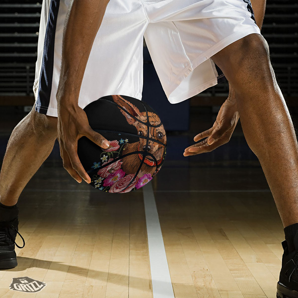 Flower And Chihuahua Embroidery Print Basketball-grizzshop