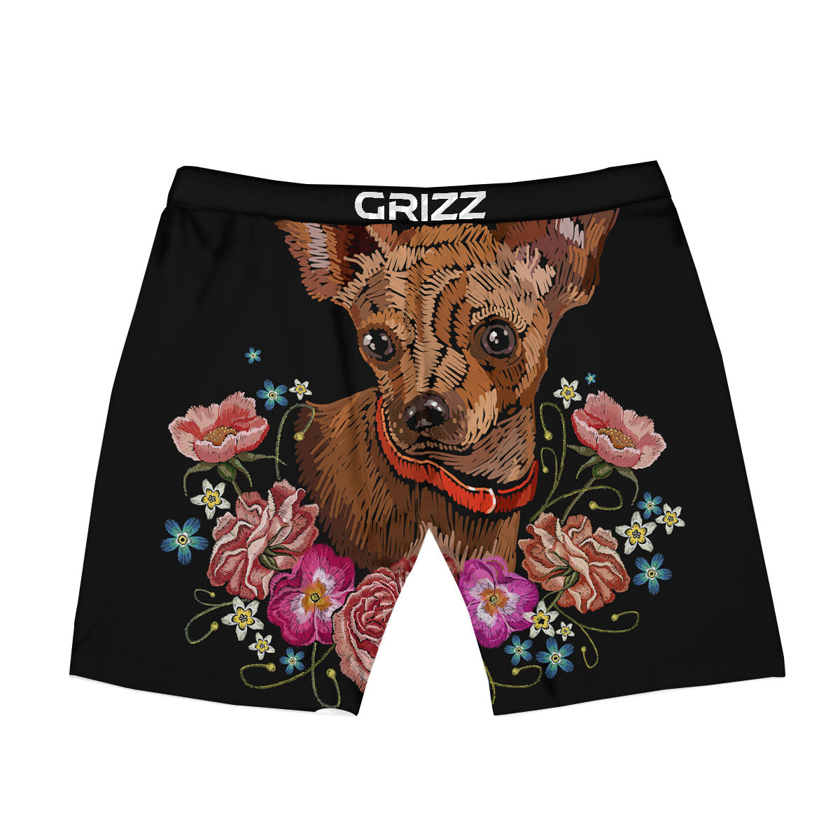 Flower And Chihuahua Embroidery Print Boxer Briefs-grizzshop