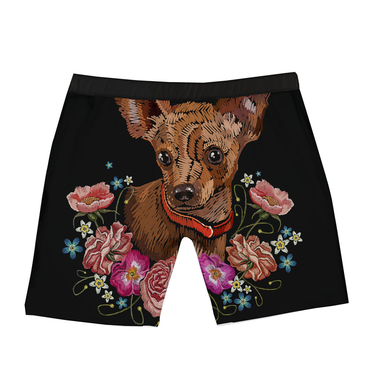 Flower And Chihuahua Embroidery Print Boxer Briefs-grizzshop