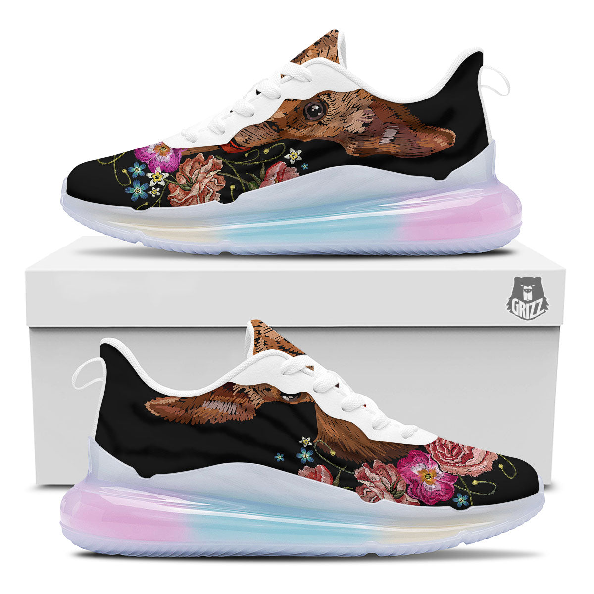 Flower And Chihuahua Embroidery Print Running Sneakers-grizzshop