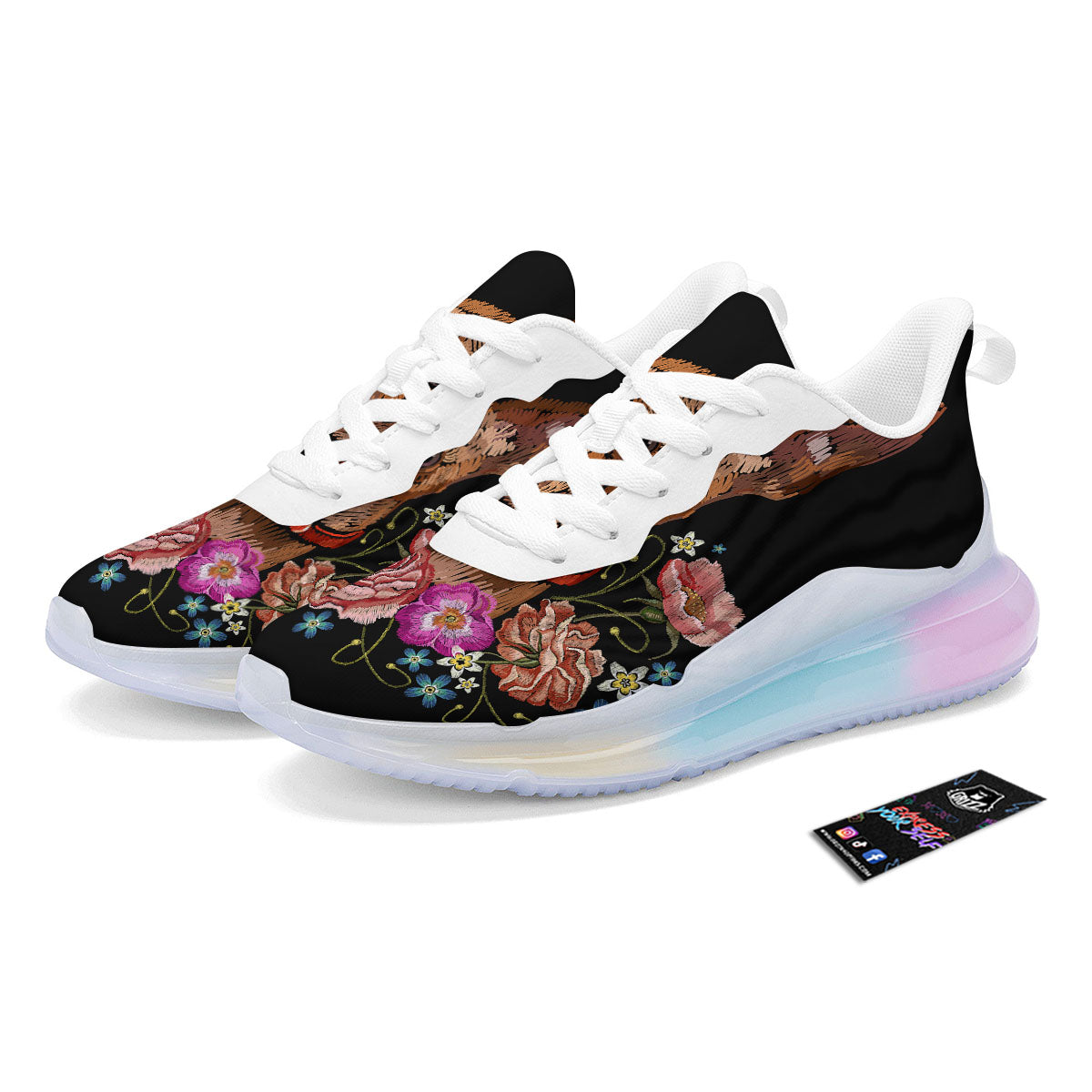 Flower And Chihuahua Embroidery Print Running Sneakers-grizzshop