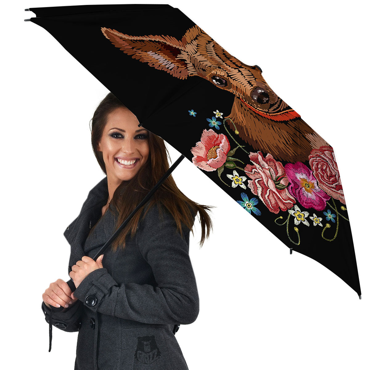 Flower And Chihuahua Embroidery Print Umbrella-grizzshop