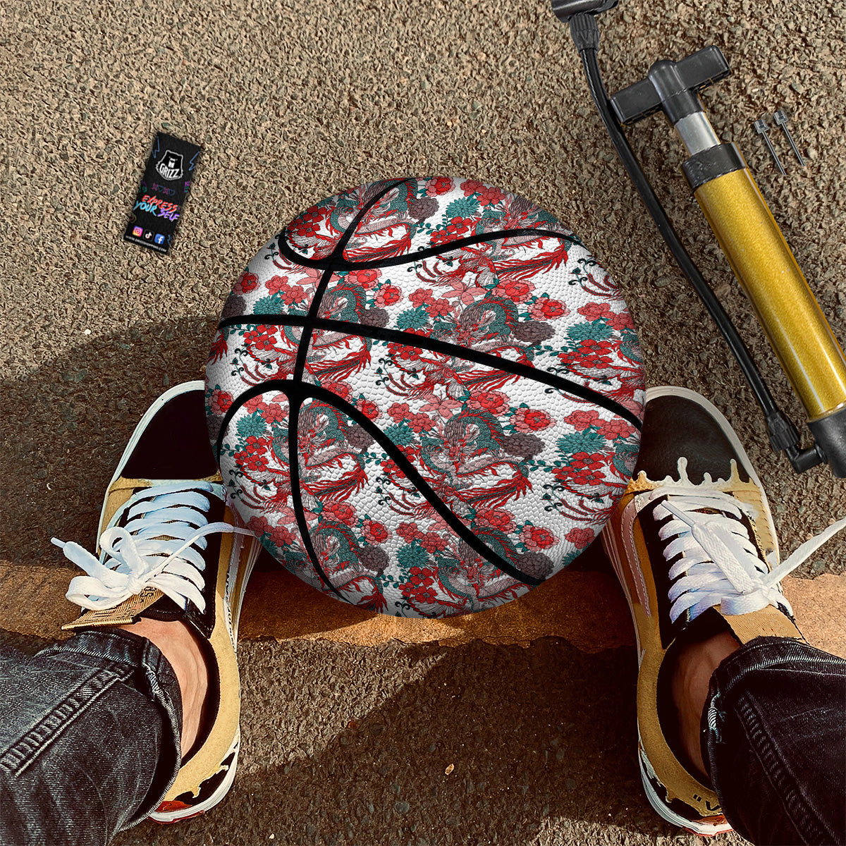 Flower And Chinese Dragon Print Pattern Basketball-grizzshop