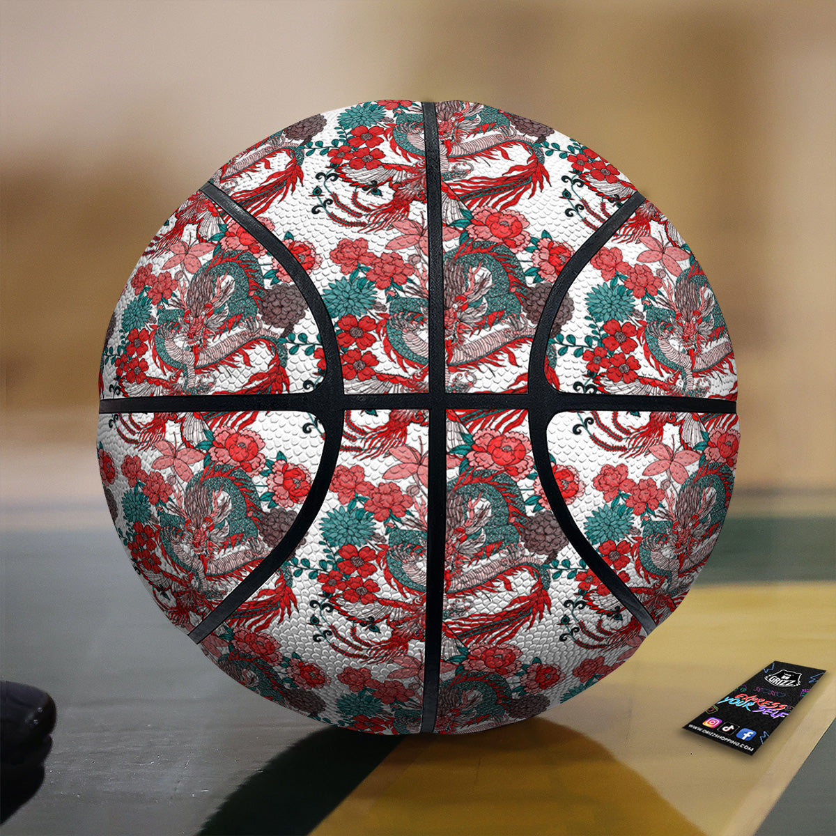 Flower And Chinese Dragon Print Pattern Basketball-grizzshop