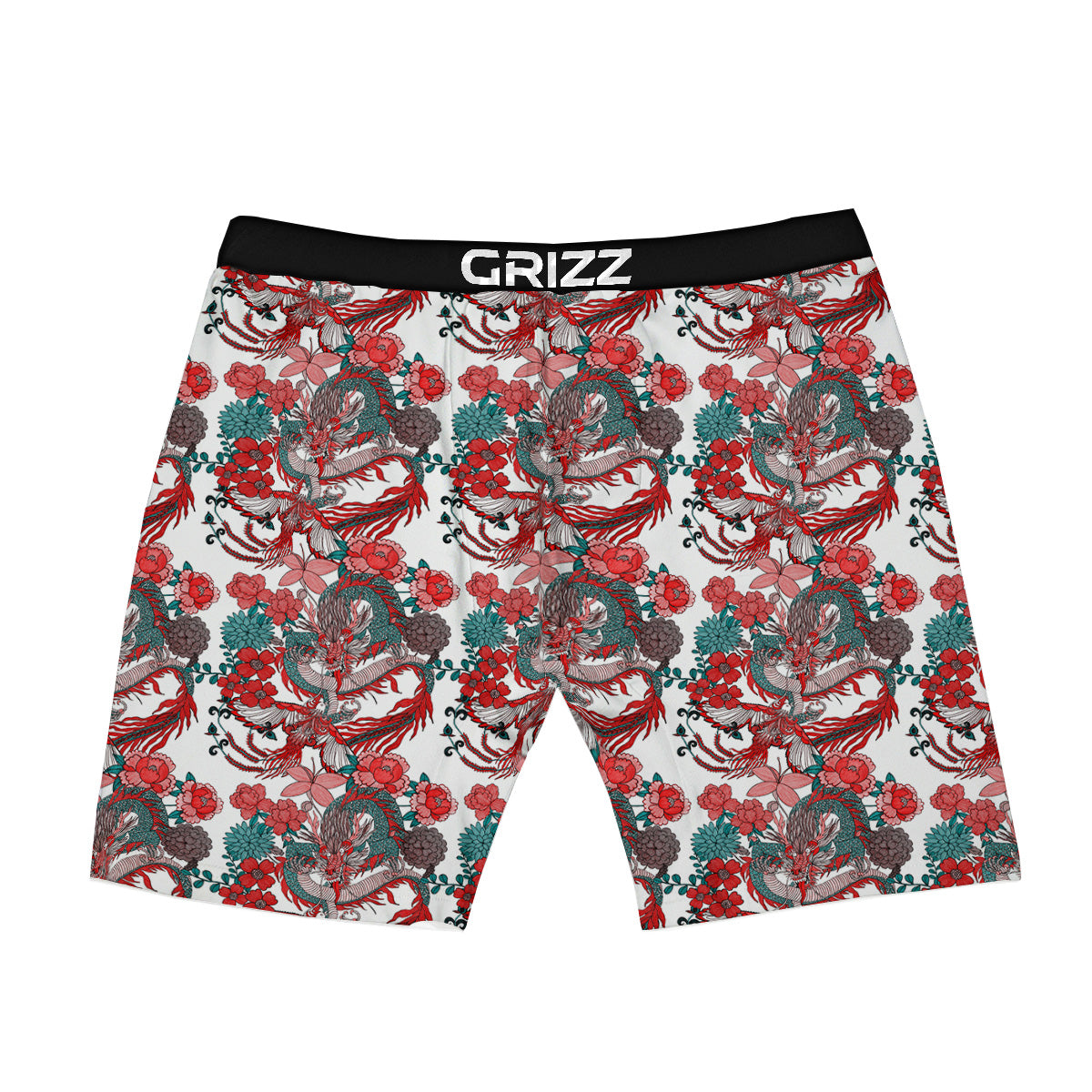 Flower And Chinese Dragon Print Pattern Boxer Briefs-grizzshop