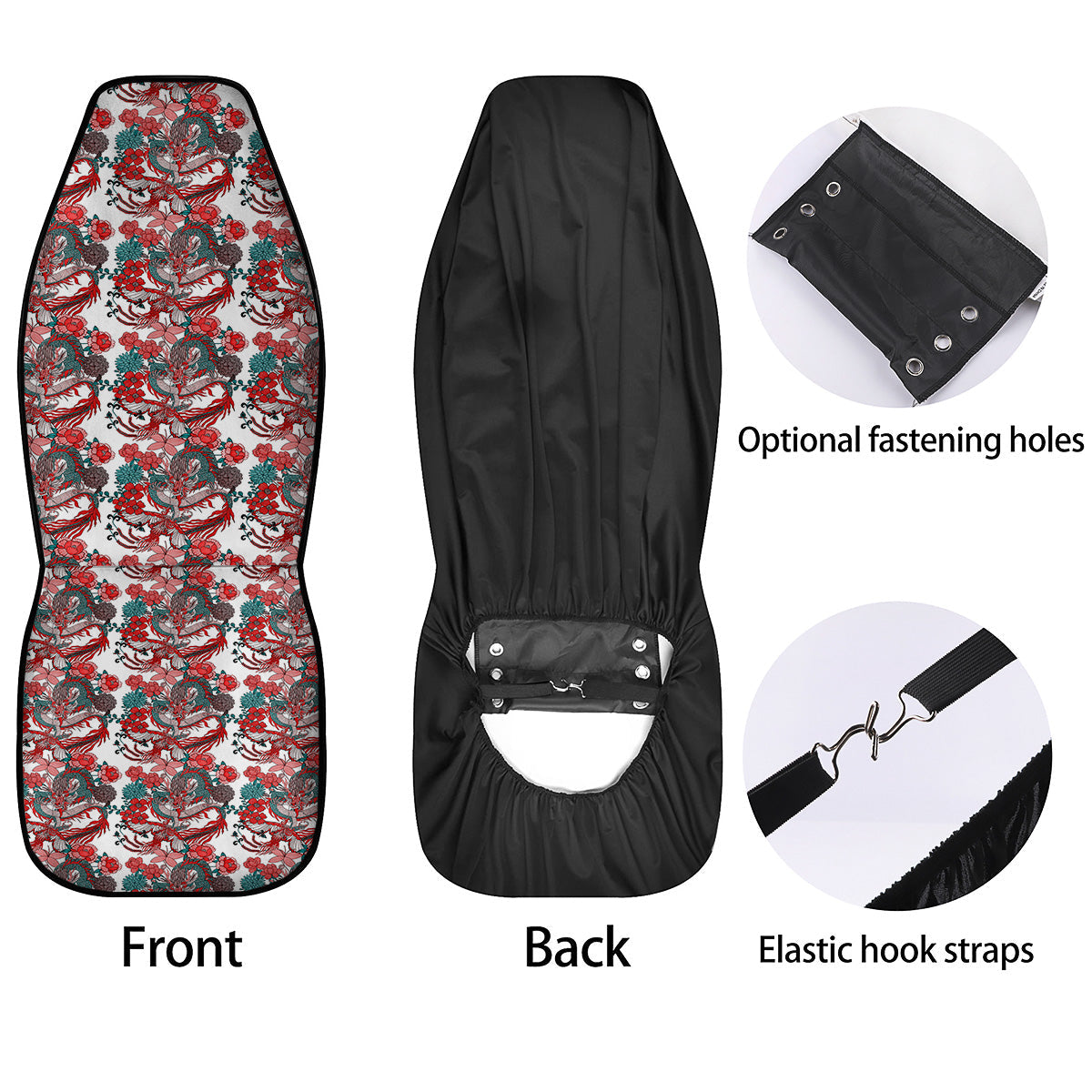 Flower And Chinese Dragon Print Pattern Car Seat Covers-grizzshop