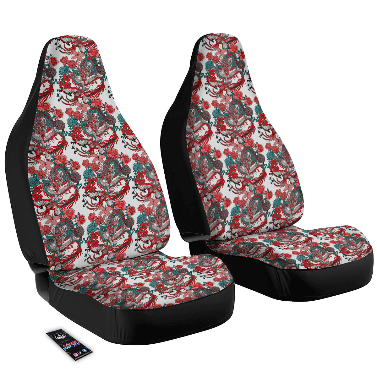 Flower And Chinese Dragon Print Pattern Car Seat Covers-grizzshop