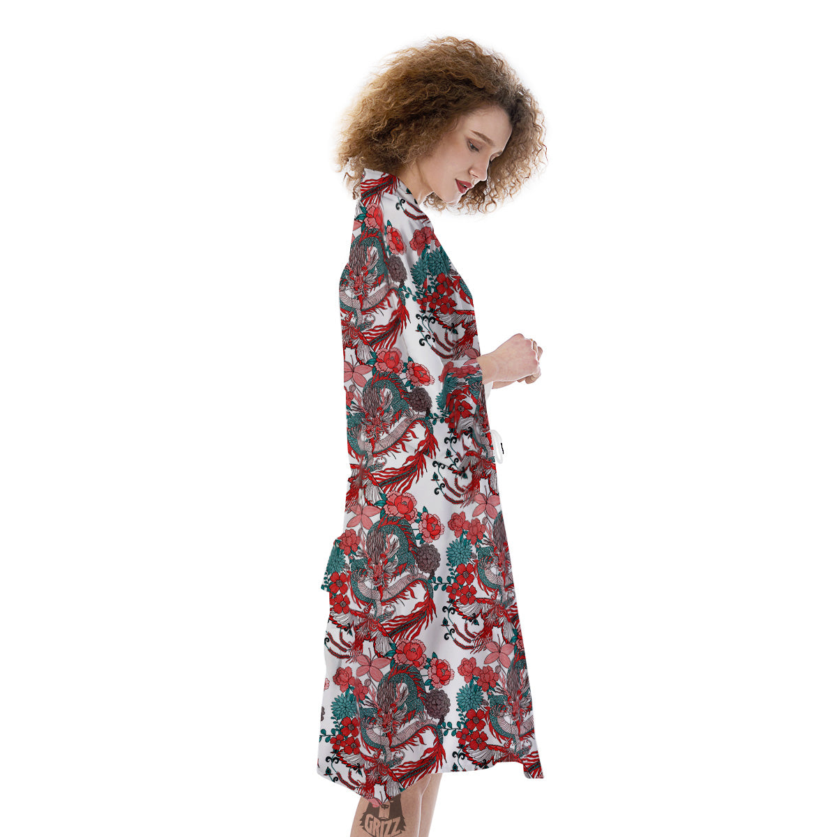Flower And Chinese Dragon Print Pattern Kimono-grizzshop