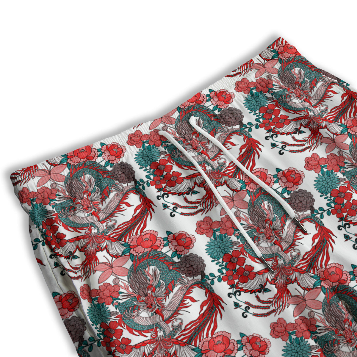 Flower And Chinese Dragon Print Pattern Men's Athletic Shorts
