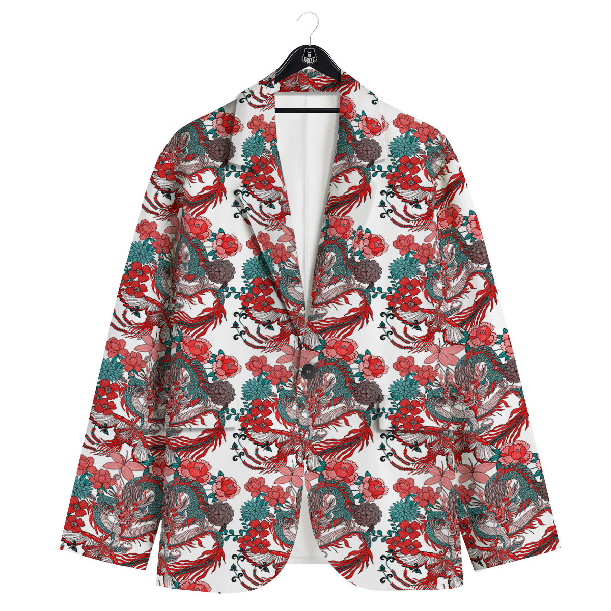 Flower And Chinese Dragon Print Pattern Men's Sport Coat-grizzshop