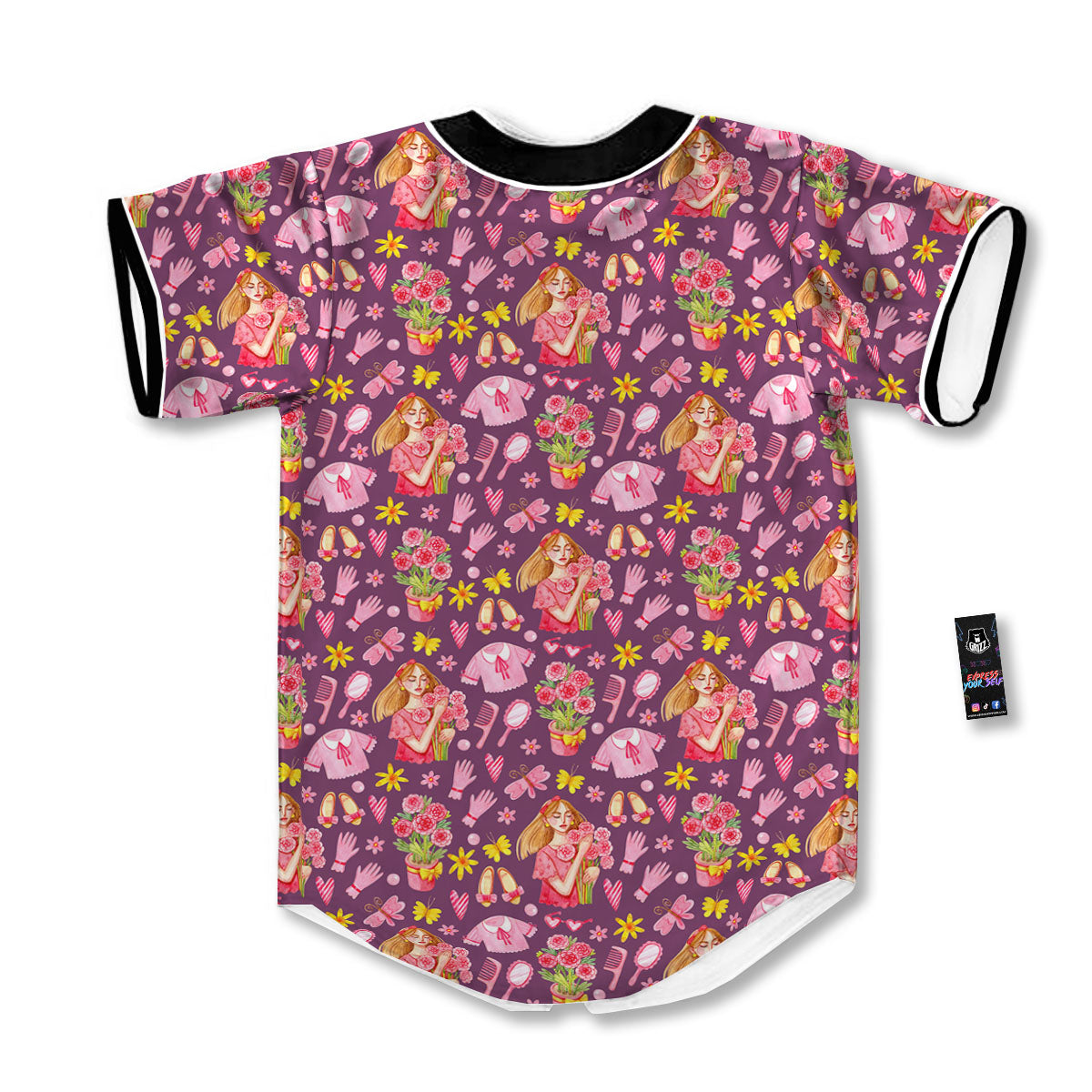 Flower And Girly Print Pattern Baseball Jersey-grizzshop
