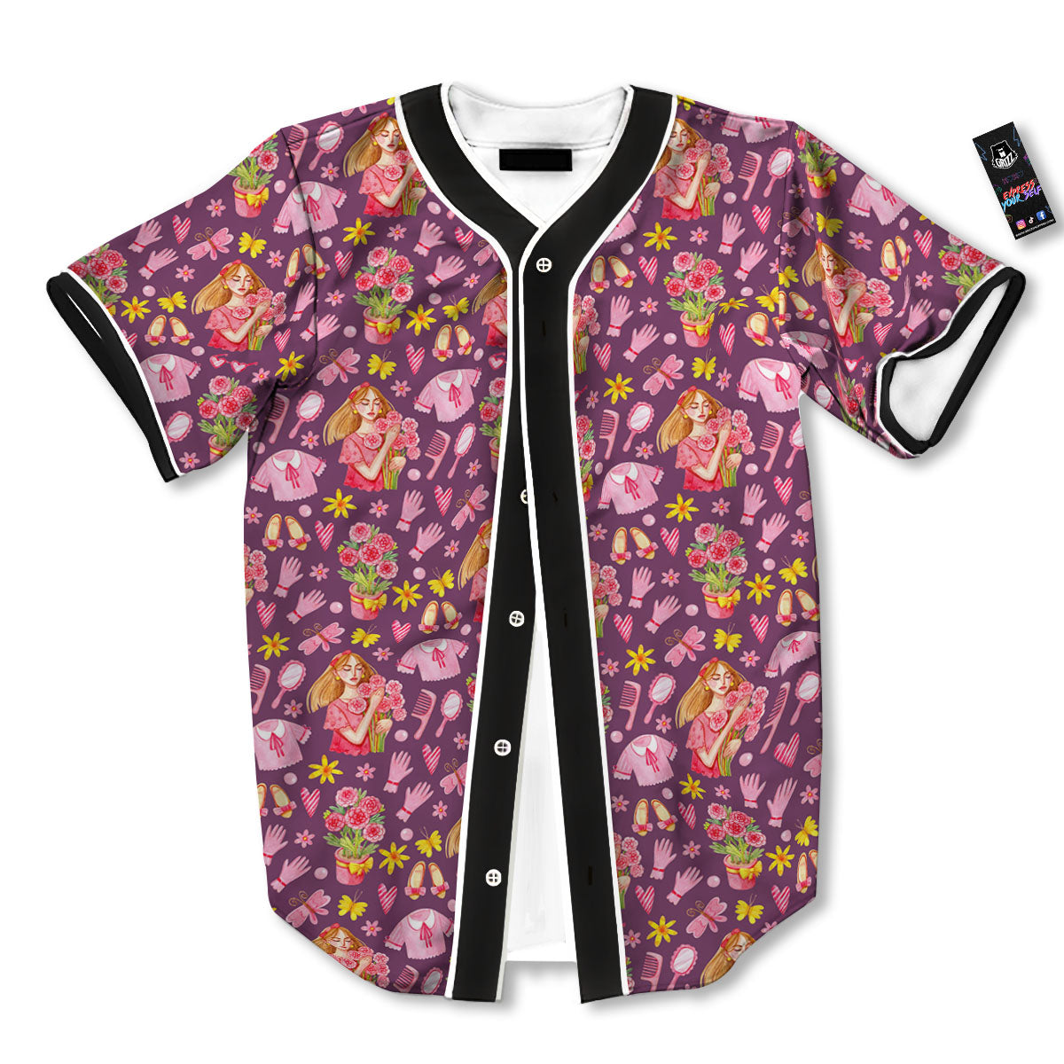 Flower And Girly Print Pattern Baseball Jersey-grizzshop