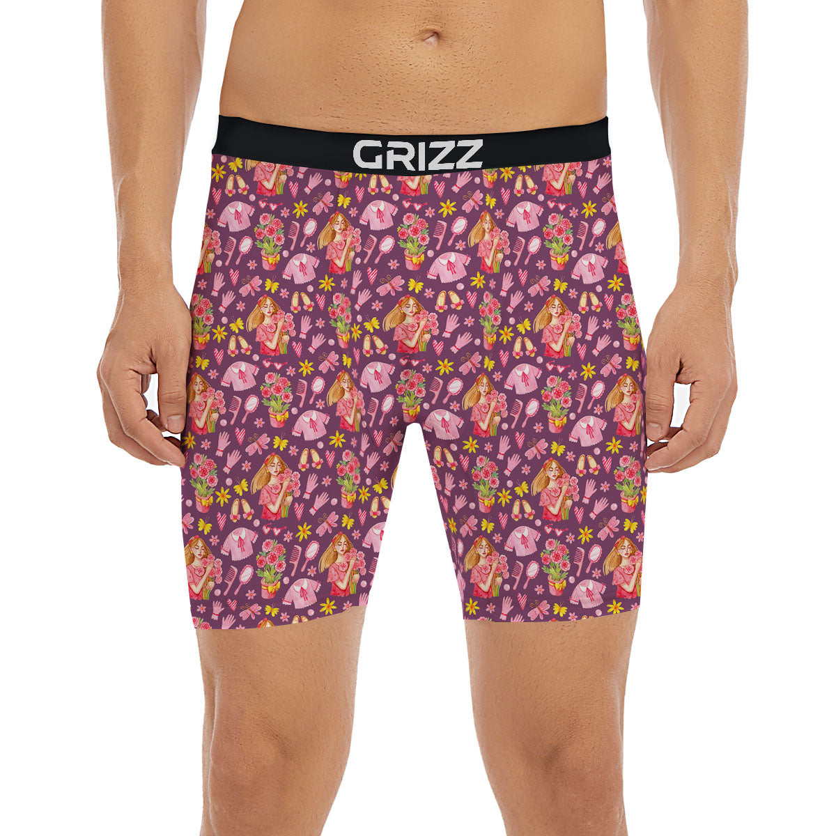 Flower And Girly Print Pattern Boxer Briefs-grizzshop