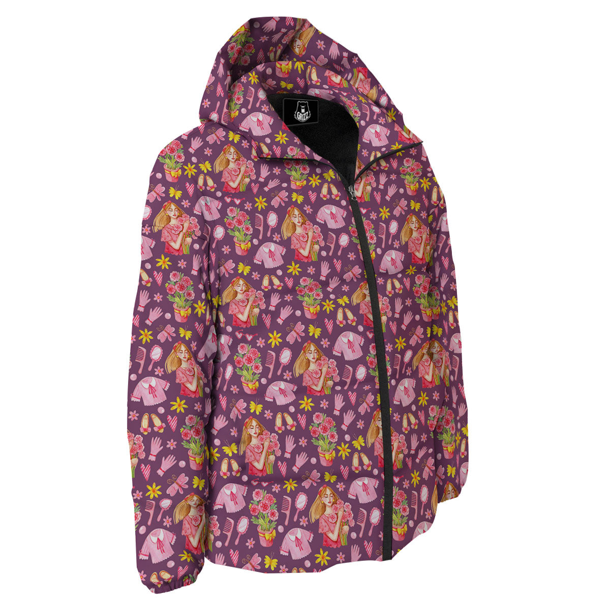 Flower And Girly Print Pattern Down Jacket-grizzshop