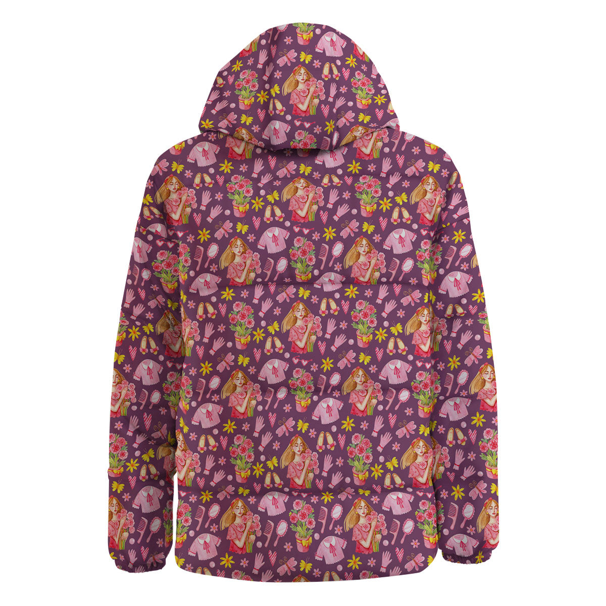 Flower And Girly Print Pattern Down Jacket-grizzshop