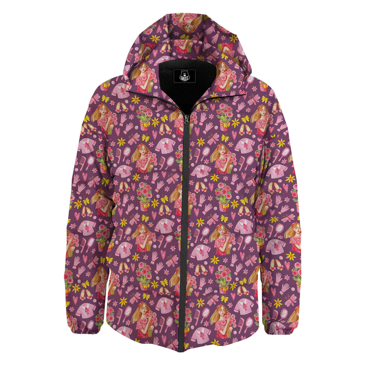 Flower And Girly Print Pattern Down Jacket-grizzshop