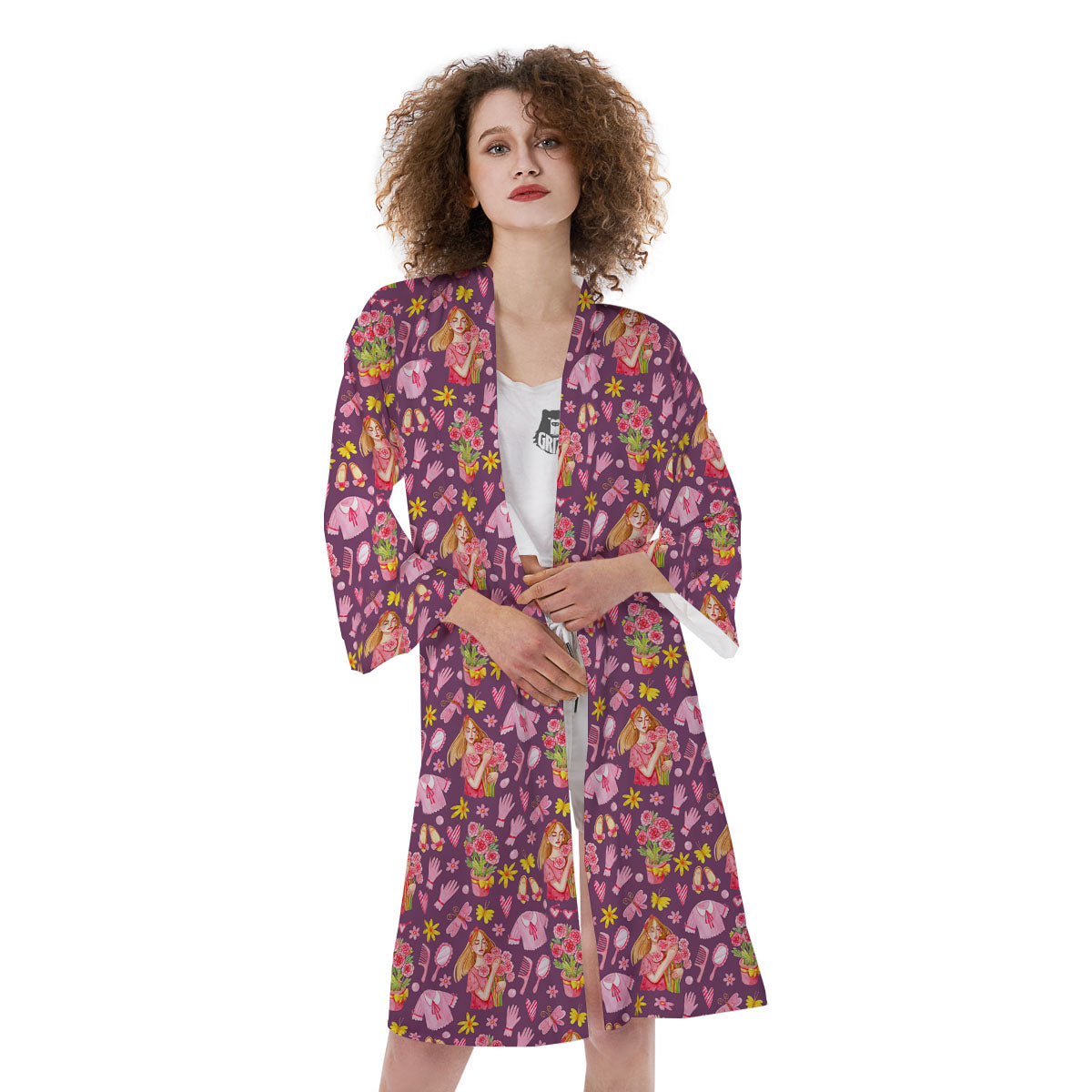 Flower And Girly Print Pattern Kimono-grizzshop